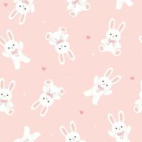 Seamless pattern with cute toy rabbits in soft pink colors. Vector graphics