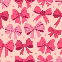Seamless pattern with pink ribbon bows. Vector graphics.
