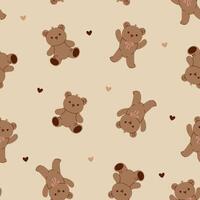 Seamless pattern with cute toy bears in soft brown colors. Vector graphics