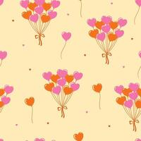 Seamless pattern of orange and pink heart-shaped balloons. Vector graphics.