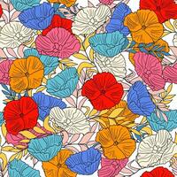 Seamless floral pattern with poppies and leaves vector