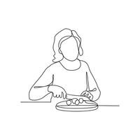 One continuous line drawing of People with housekeeping work activity vector illustration.  tasks such as sweeping, vacuuming, mopping, dusting, wiping down surfaces, and taking out the trash.