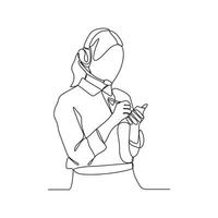 One continuous line drawing of customer service who is receiving calls from customers and serving request from these customers vector illustration. Customer service activity illustration simple linear