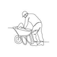 One continuous line drawing of site worker are doing masonry work in building project vector illustration. Building construction site activity illustration simple linear style vector concept.