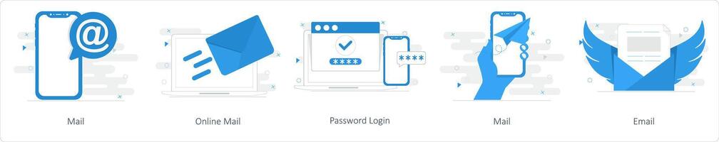 A set of 5 Mix icons as mail, online mail, password login vector