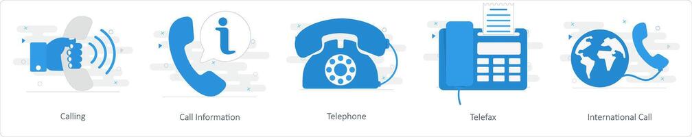 A set of 5 Mix icons as calling, call information, telephone vector