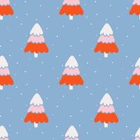 Seamless pattern with hand drawn Christmas trees. Vector illustration in simple flat doodle style.