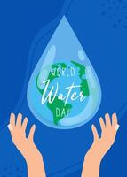 World Water Day Vector Illustration. Illustration with hands and world planet in drop. Perfect for greeting card, poster and banner.