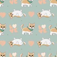 Seamless patten with shiba inu and hearts. Background for wrapping paper, greeting cards and seasonal designs. Happy Valentine's day. vector