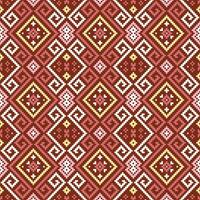 Ethnic pattern features interlocking geometric shapes in a seamless repeat pattern,pink,yellow and brown on a beige background. vector