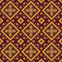 Seamless ethnic pattern inspired by traditional embroidery techniques. Geometric shapes and bold colors create a striking fabric design. vector
