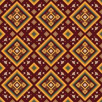 Seamless ethnic pattern inspired by traditional embroidery techniques. Geometric shapes and bold colors create a striking fabric design. vector