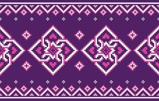Ethnic pixel patterns fabric pattern art design by geometric aztec batik fabric knitting cloth handmade background vector