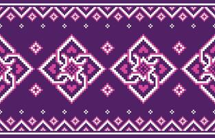 Ethnic pixel patterns fabric pattern art design by geometric aztec batik fabric knitting cloth handmade background vector