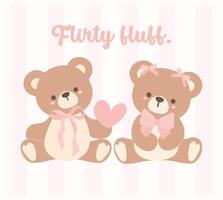 Cute Coquette Teddy Bear couple with Pink Ribbon Bow, Adorable Illustration vector