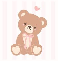 Cute Coquette Teddy Bear with Pink Ribbon Bow Adorable Illustration vector