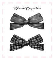 Black coquette ribbon bow set, aesthetic watercolor hand drawing vector