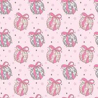 Coquette Pink Disco Ball Doodle Seamless Pattern Groovy Retro Vibes vector