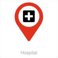 Hospital and location icon concept vector