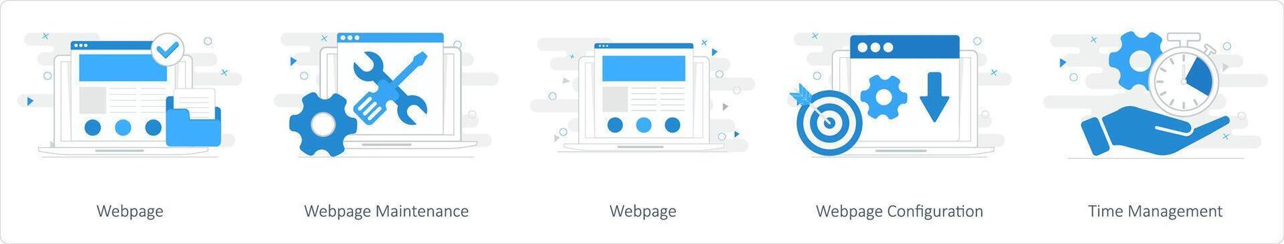 A set of 5 mix icons as webpage, webpage maintenance, webpage configuration vector