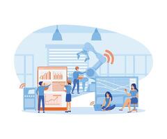 Smart industry concept. Smart Factory and working person using wireless technology to control.  flat vector modern illustration