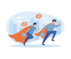 Big discount Concept. Customer, people with shop bags flying like super hero.  flat vector modern illustration