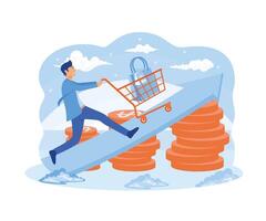 Inflation and prices rising after money value growth tiny person concept. Business and economy unstable prediction with financial problems and market crash forecasting. flat vector modern illustration