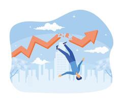 Economic downturn. Impact of the economic and financial crisis. graph falling down. financial collapse. Businessman falling from the red graph chart. flat vector modern illustration