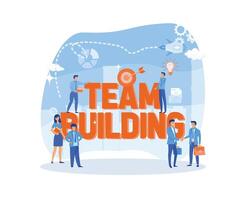 Team building people business concept with big words and people surrounded by related icon spreading with style. flat vector modern illustration