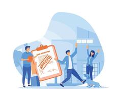 Credit agent holds loan approval application document with approved stamp in hand . People borrow money from bank to buy real estate or auto. flat vector modern illustration