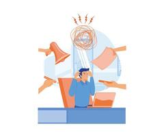 Multitasking Work concept. Time Management Planning and Scheduling Concept. Man in Workplace with Multitasking Work. flat vector modern illustration