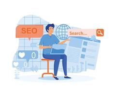 Blog promotion mistake. Content production without SEO content audit. Idea of search engine optimization for blog promotion. flat vector modern illustration