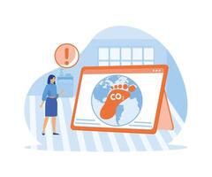 Energy efficiency concept. Woman using reduce carbon footprint. flat vector modern illustration