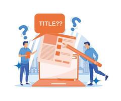 Blog promotion guidance. How to attract the audience to your blog. Title creation, naming tips. Intriguing title. flat vector modern illustration