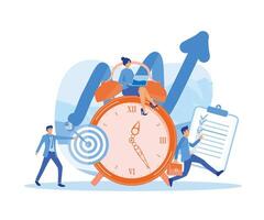 Time Management Discipline, Showing active group of people doing their daily routine productively to reach goal. flat vector modern illustration