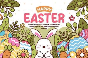 contento Pascua de Resurrección vector modelo con vistoso huevos, conejito, y flores