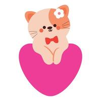 mano dibujo dibujos animados linda gato con grande corazón globo. linda animal garabatear para enamorado icono, pegatina vector