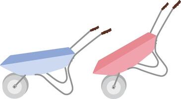 Garden wheelbarrows in blue and pink colors isolated in white background vector