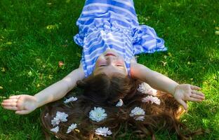 pretty little girl in the nature, girl in summer photo