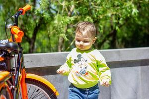 child playing in the garden, child playing on the playground photo