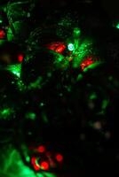 christmas background with bubbles, colorful christmas lights, christmas decorations photo