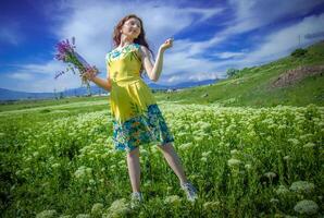 red haired woman in the park, pretty woman in the nature photo