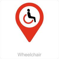 silla de ruedas y ubicación icono concepto vector