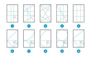 Composition rules. Geometric formula math science diagrams, golden ratio and rule of thirds, fibonacci sequence 1. 618 proportions, fractal geometry. Vector set