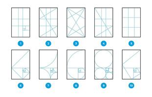 Composition rules. Geometric formula math science diagrams, golden ratio and rule of thirds, fibonacci sequence 1. 618 proportions, fractal geometry. Vector set