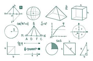 matemáticas gráficos parábolas, coseno, seno y tangente curvas. geométrico cifras y funciones vector Universidad algebraico símbolos