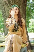 Armenian young woman in traditional clothes in the nature in summer photo