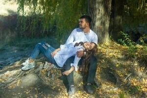 romantic couple in the garden, couple in the nature photo