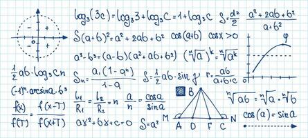 mano dibujado matemáticas simbolos pizarra pizarra con ecuación y integral, trigonometría y algebraico calculos vector aislado conjunto