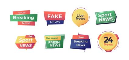 News label. Badges of latest global information stream report, daily media breaking announce message banners for newsletter flat style. Vector isolated set